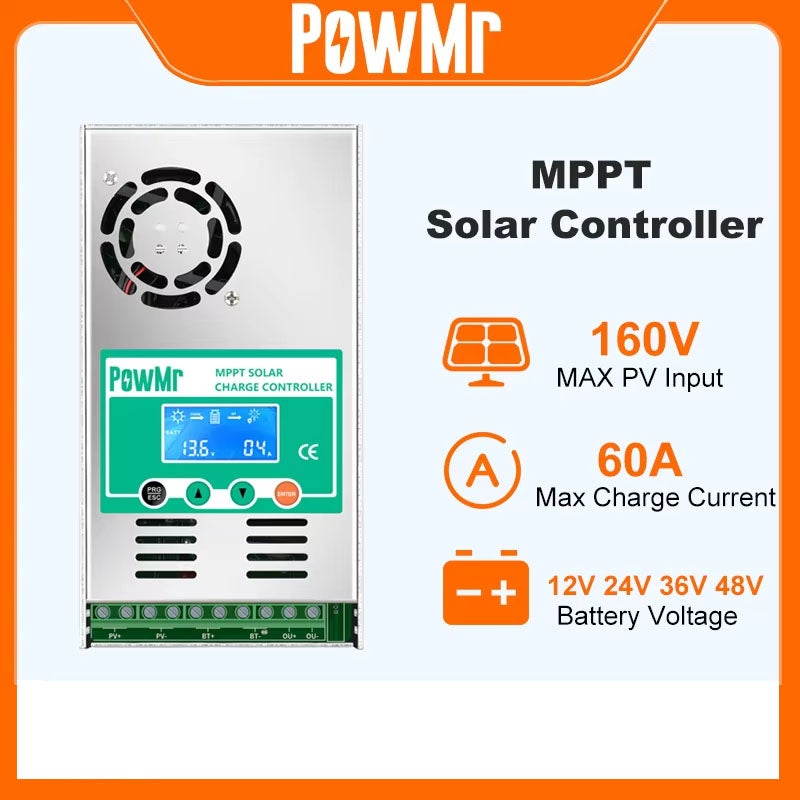 Controlador de carga solar MPPT 60A, compatível com painéis solares de 12V, 24V, 36V e 48V (160V CC) e baterias de lítio-chumbo. - 6