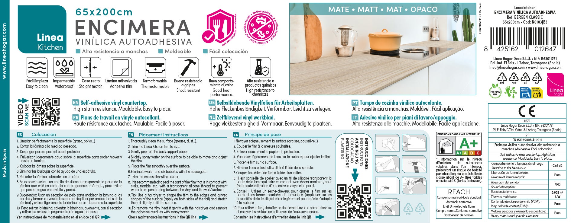 BERGEN CLASSIC: Vinilo adhesivo para encimera Cocina y Baño. Resiste manchas y productos químicos. Impermeable. Fácil colocación y limpieza. 0,65x2m - 11