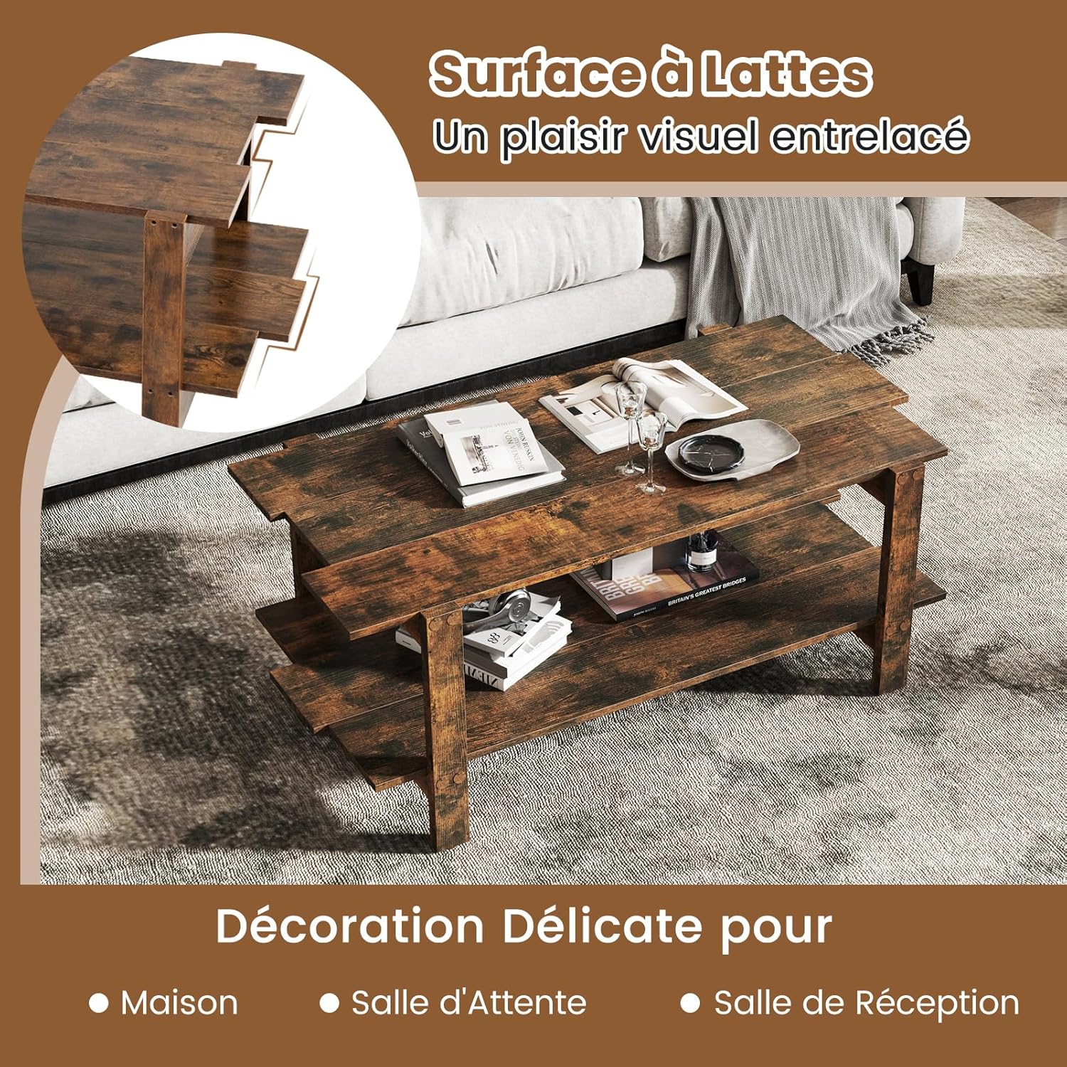 Table De Thé Ovale En Bois à Double Niveau - Table Basse Design Pour Salon, Blanc, Style Mid-century - 9