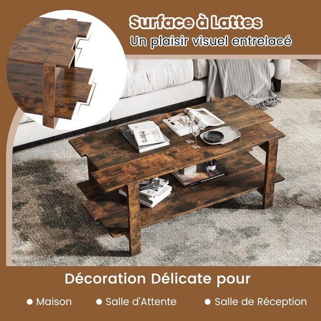 IBF Tavolino da caffè rustico marrone con contenitore, tavolo rettangolare in legno e metallo, tavolo centrale industriale con ripiano in rete IBF Tavolino da caffè rustico marrone con contenitore, tavolo rettangolare in legno e metallo, tavolo centrale industriale con ripiano in rete