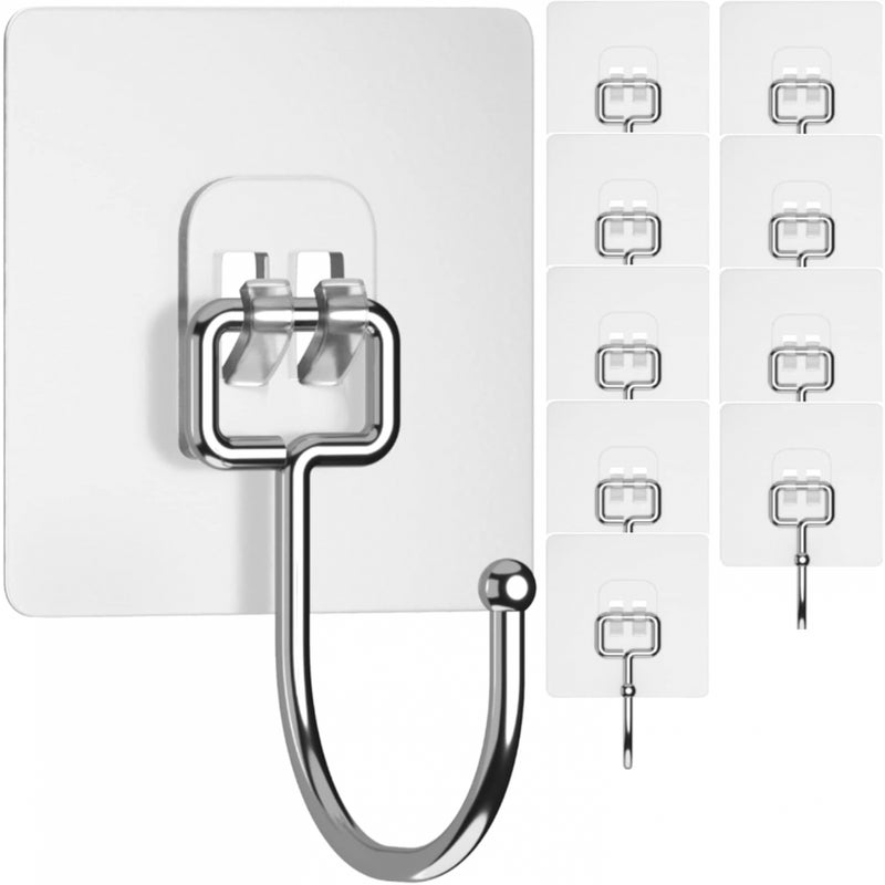 Opakowanie 10 dużych haczyków samoprzylepnych do zawieszania w łazience, pod prysznicem, na zewnątrz, w kuchni, na kubkach, drzwiach, pokrowcach itp.