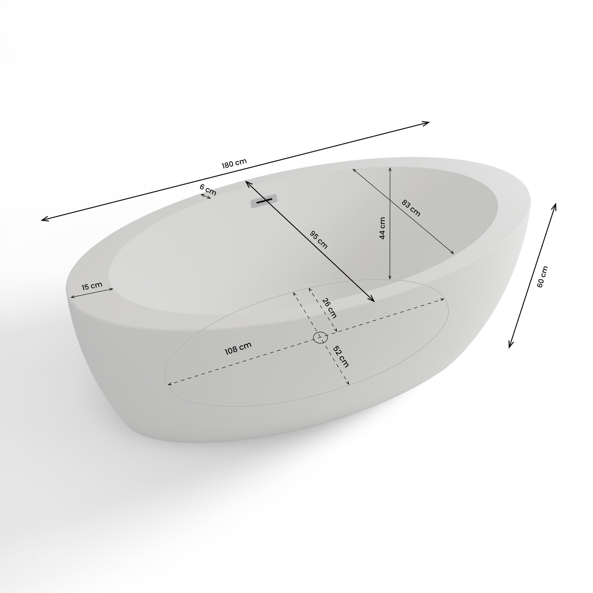 Baignoire Ilot Pearl 180 blanche 180 x95 x58 cm, by SPALINA - 4