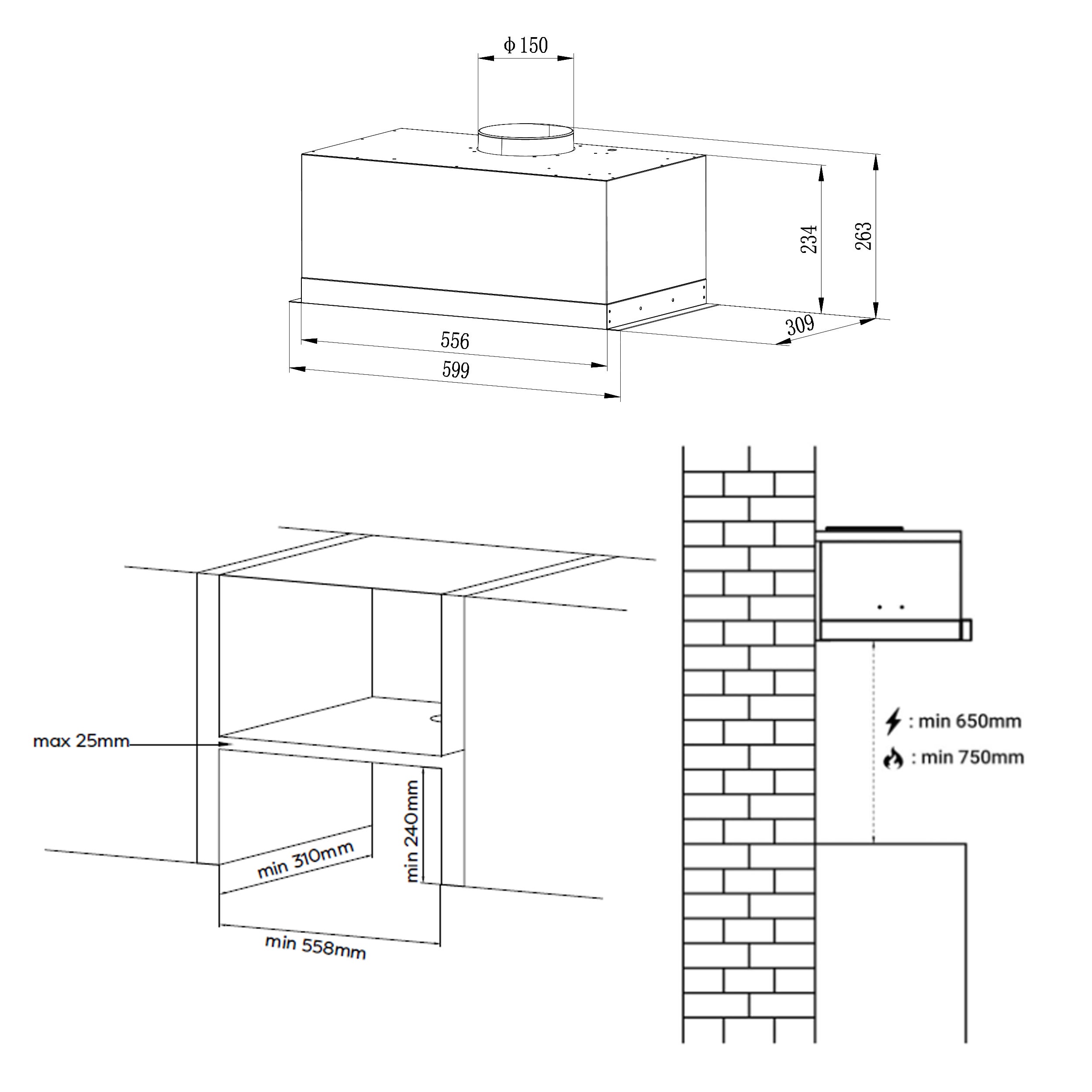 CIARRA Hotte Groupe Filtrant 60cm 650m3/h A+++ 3 Vitesses Recyclage ou Evacuation Noir et Inox CD6926AB - 9
