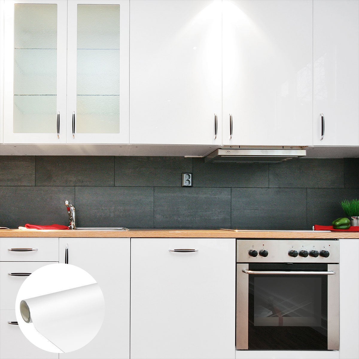 Rollo de vinilo adhesivo impermeable por metro - Adhesivo lavable para cocina, muebles, armarios, puertas - 60cmx2m - Blanco - 5