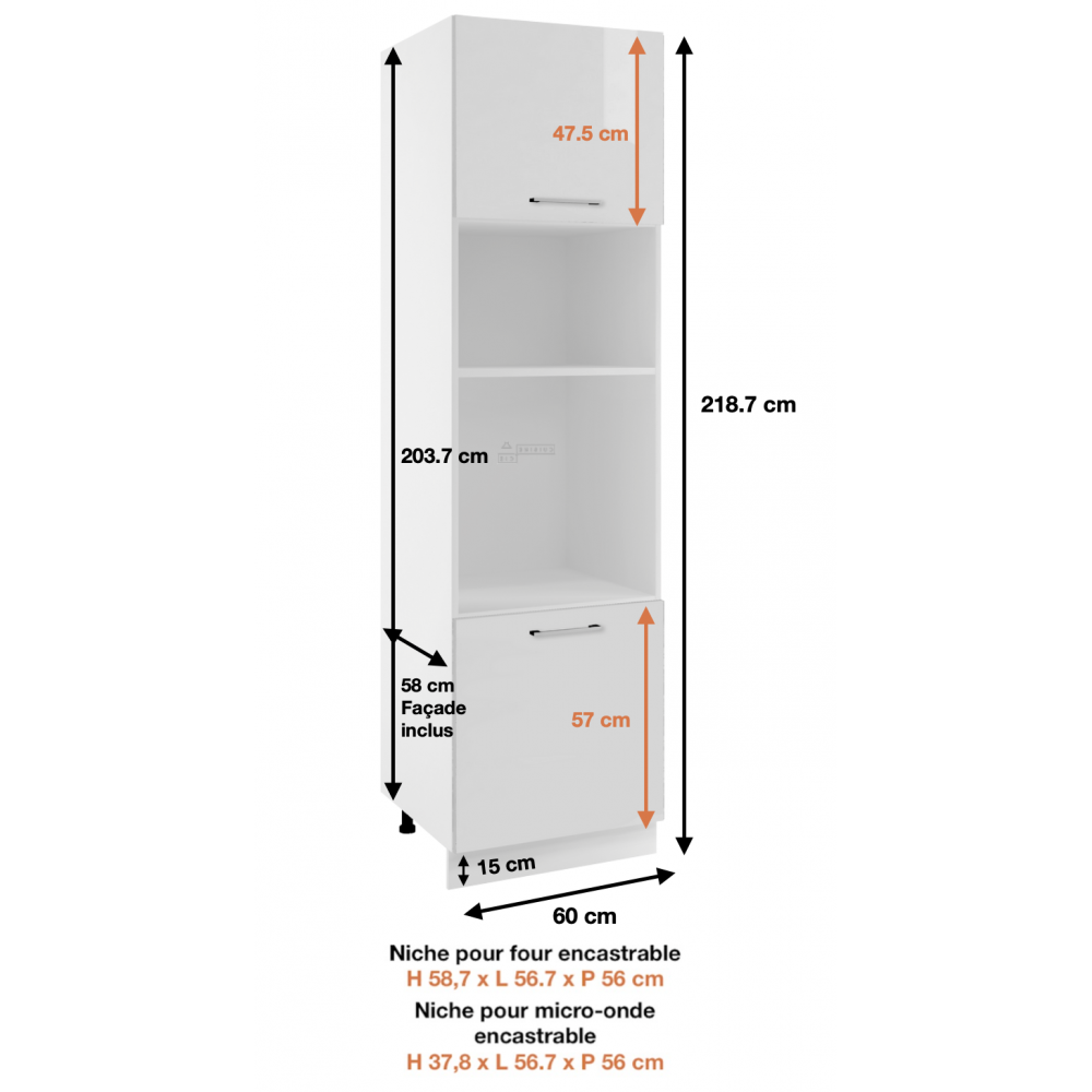 Cuisineandcie - Colonne de cuisine pour micro-onde et four encastrable Bellissi Chene 2 portes L 60 cm - 2