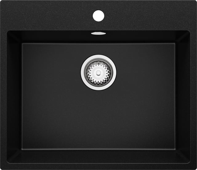 Lavello da Cucina Nero 58x50cm, Lavandino in Granito a 1 vasca + Sifone Classico, Lavabo da Cucina Incasso al mobile 60cm - Riga PRIMAGRAN
