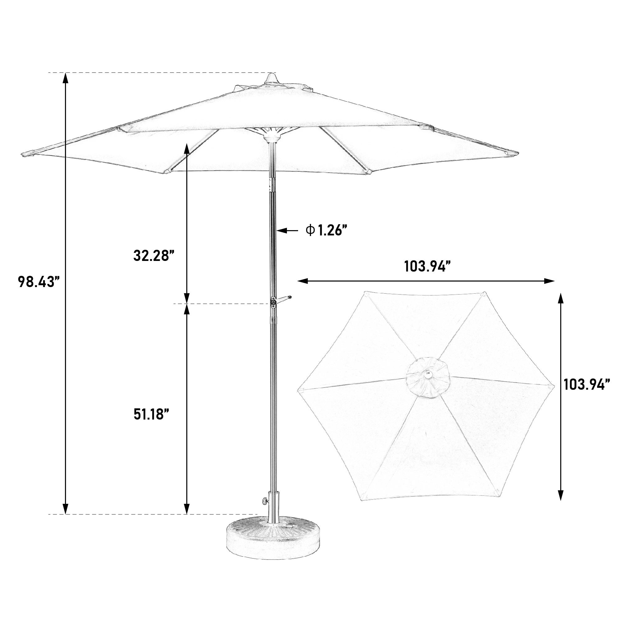 Parasol de jardin, parasol de balcon, parasol de soleil, rond, hauteur 250 cm, surface de couverture : 264 cm, système de manivelle (sans la base) - 4