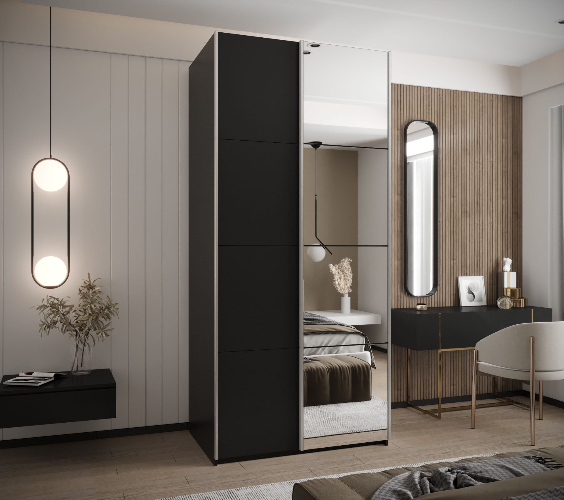 Szafa przesuwna wysoka Lux 3 120 x 64 x 245,5 cm czarny + czarny + u. srebrny - Abiks Meble - 2