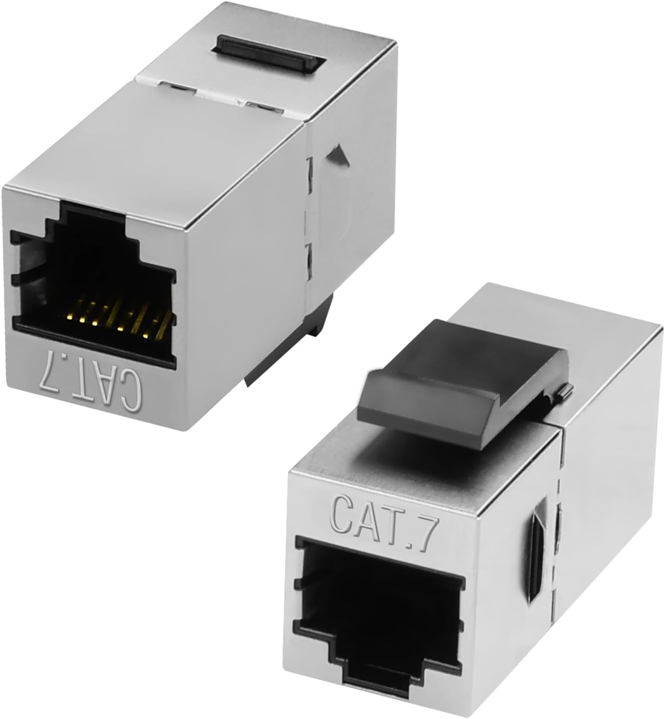 Zestaw 2 złączy sieciowych Keystone Jack Cat7 RJ45, 8P8C żeńskie do żeńskiego - ekranowany adapter Ethernet 10 Gb/s/600 MHz, do standardowej płytki śc