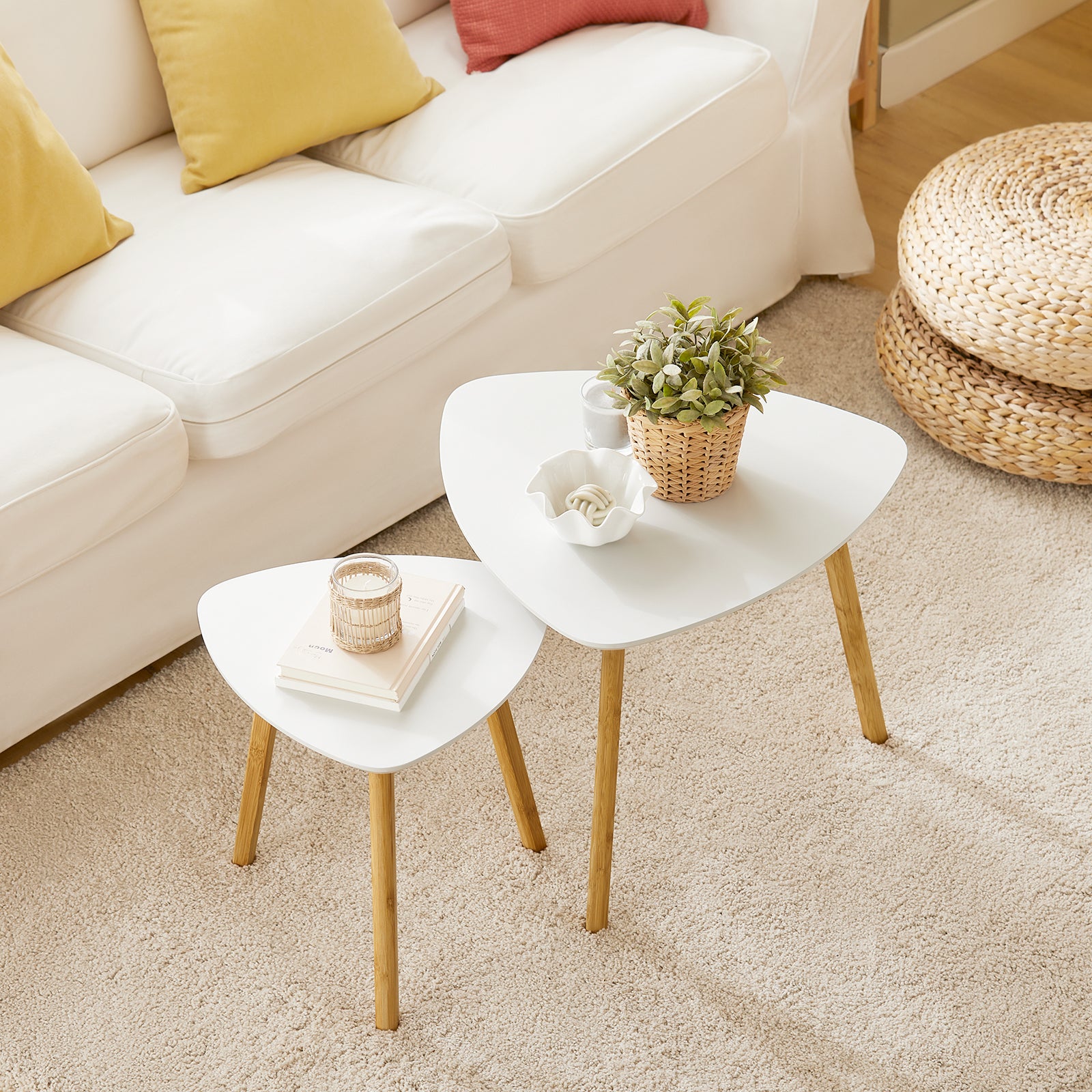 SoBuy FBT74-W Set de 2 Tables Basses Gigognes Table café Table d'Appoint Table Basse Guéridon, Gris et Blanc - 8