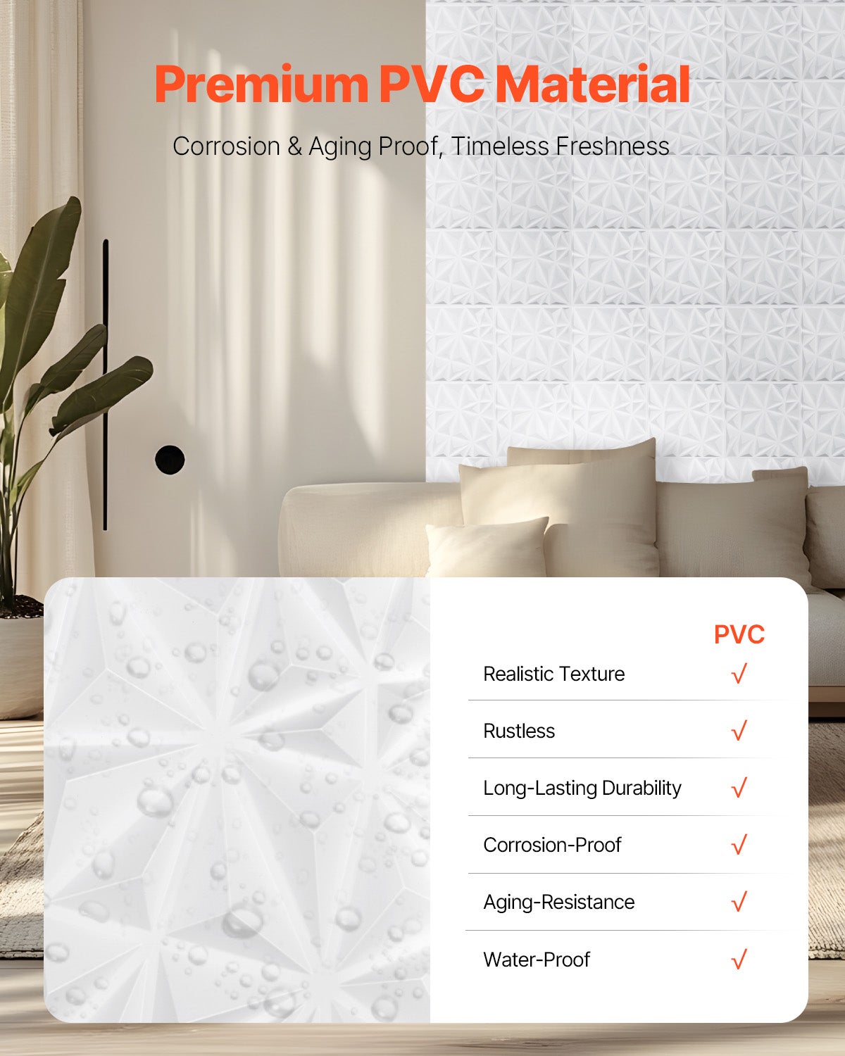 Panneaux muraux VEVOR 3D,33 carreaux diamant PVC 11,81 x 11,81 po,couverture 32 pi²,pour plafond,chambre,salon et salle de jeux,blanc mat - 4