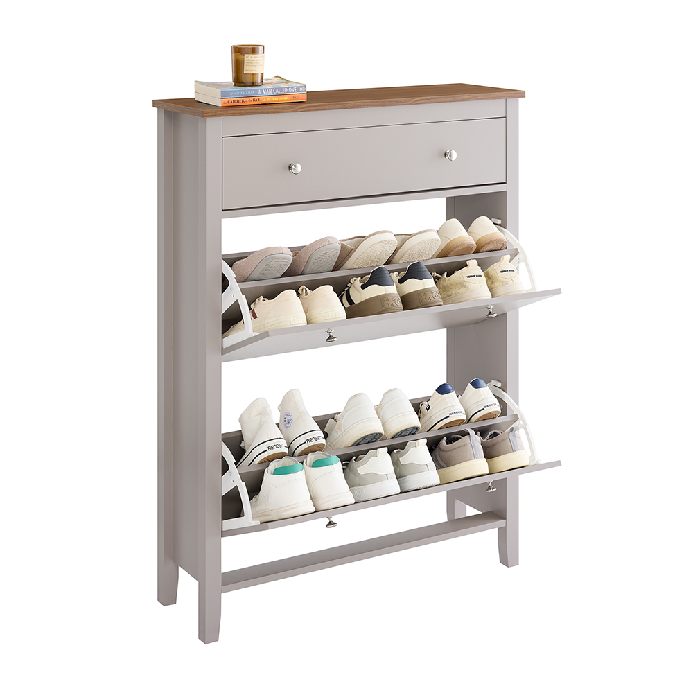 SoBuy Stojak na buty – do przedpokoju – duża pojemność na 12 par butów + szuflada, 80 x 25 x 108 cm, jasnobrązowy – FSR89-KA