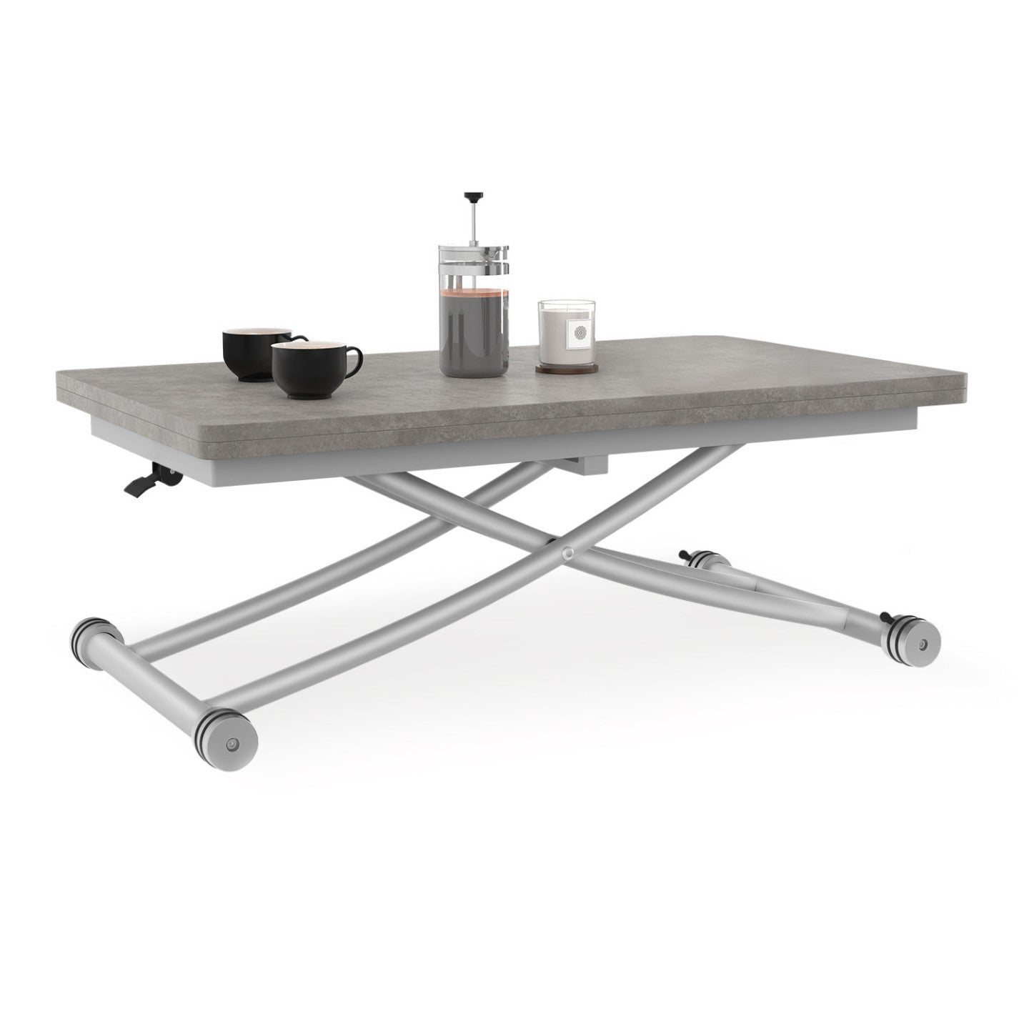 Table basse 2 en 1 relevable en table à manger rectangulaire URBANA 100 cm effet béton pied gris - 2
