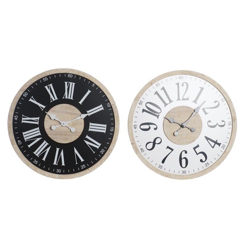 Reloj de pared dkd home decor negro mdf blanco (60 x 4,5 x 60 cm)