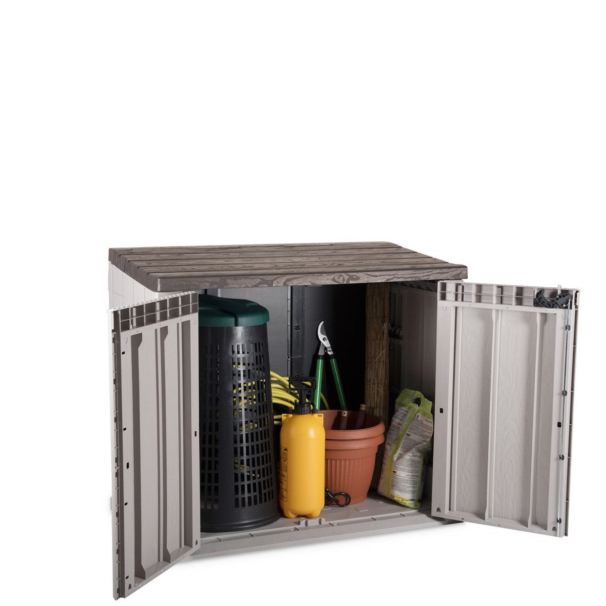 Coffre de jardin extérieur 1270L Gris Taupe Polypropylène recyclé 145 x 82 x H124 cm 2 portes + Capot supérieur TOOMAX - 8