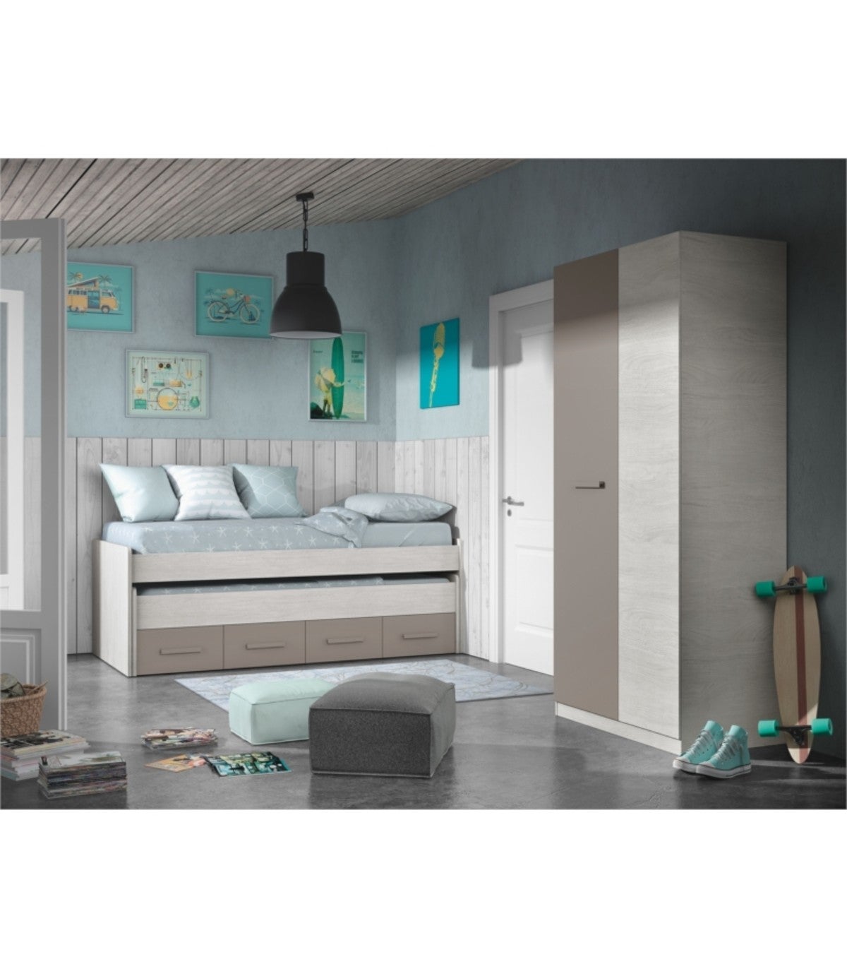 Armoire enfant MAUD 2 portes L90cm x H200cm - Taupe - 7