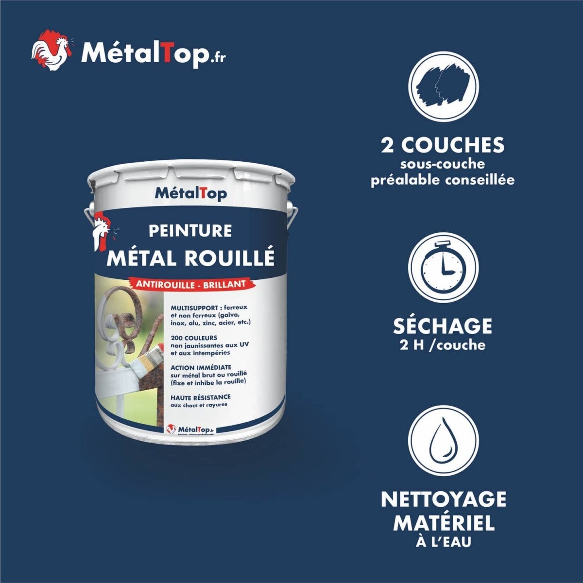 Peinture Metal Rouille - Metaltop - Bleu clair - RAL 5012 - Bombe 400mL - 6