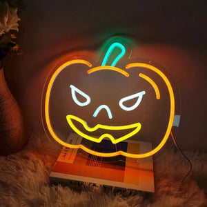 TSLBW Luce LED A Forma Di Zucca Per Halloween - Insegna Al Neon Arancione Con Batterie (non Incluse) - Decorazione Da Tavolo O Parete - 2