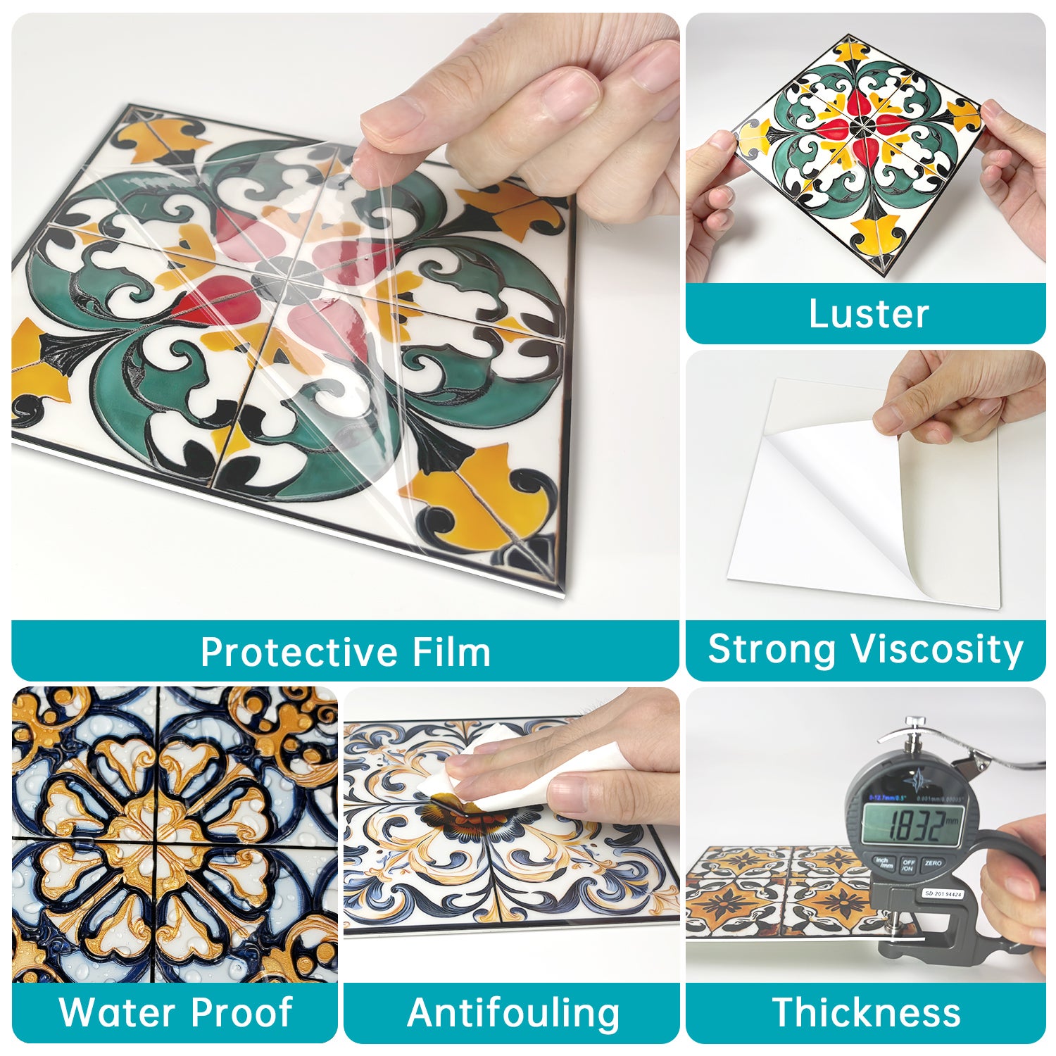 Lot de 12 panneaux muraux 3D autocollants, Crédence adhésive, Autocollants décoratifs, Imperméables et résistants à la chaleur, 15 cm x 15 cm - 7