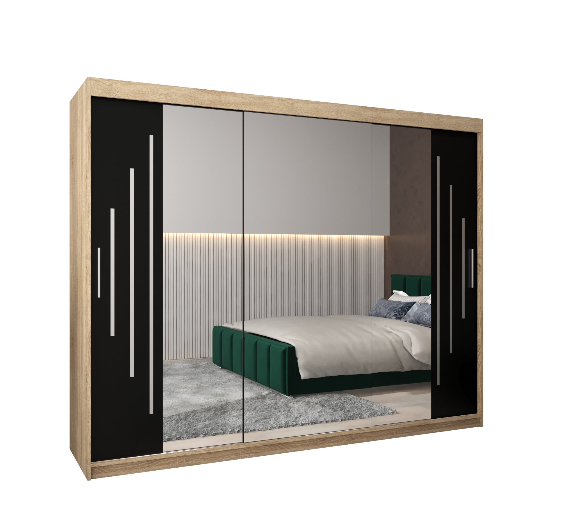 Szafa przesuwna garderoba York 2 250 x 62 x 200 cm Sonoma + Czarny - Abiks Meble