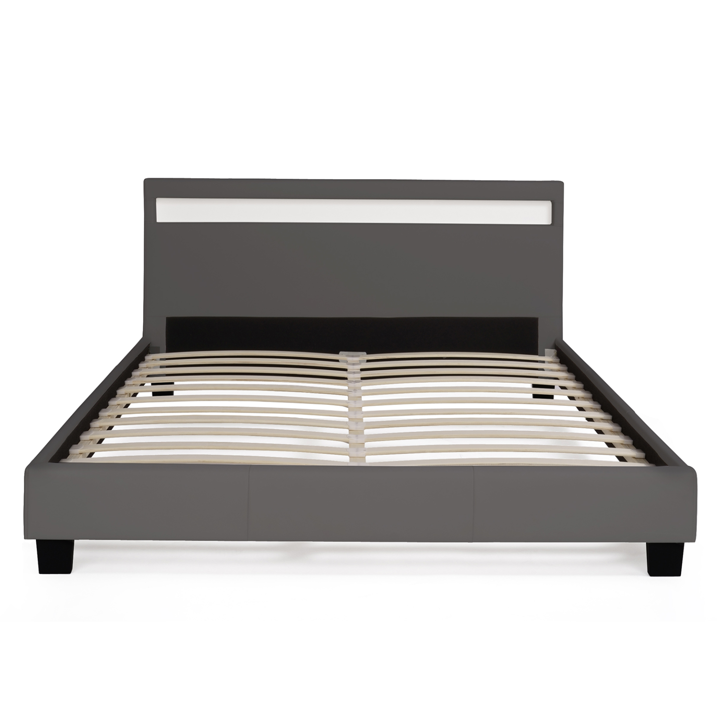 Lit double NEO avec tête de lit LED intégrées et sommier 140 x 190 cm PVC gris - 3