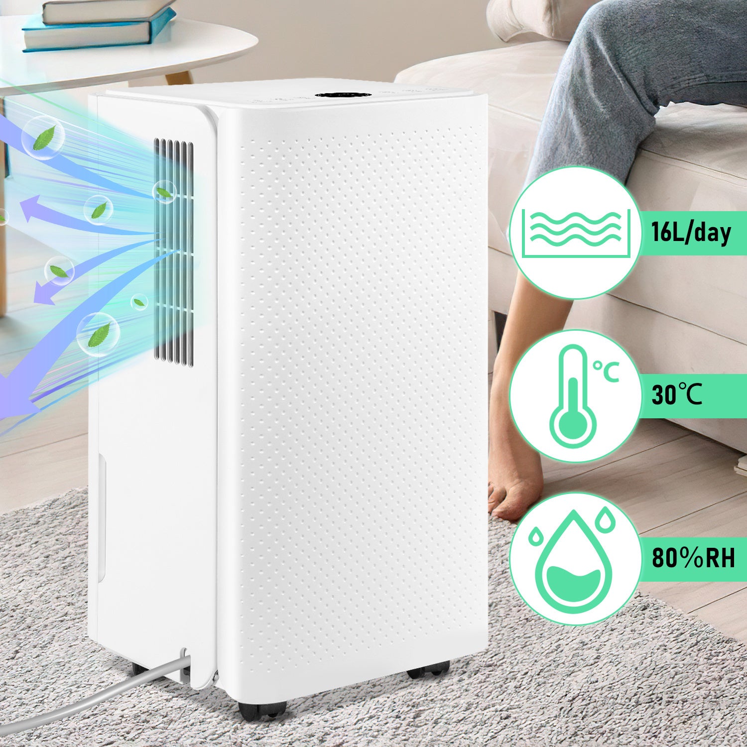 Osuszacz powietrza 20 m² -25 m², timer 24H, łazienka wewnętrzna 16 l/dzień, zbiornik 2 l