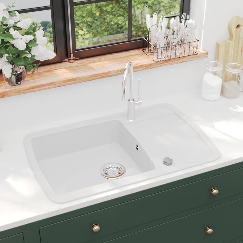 Fregadero de cocina | pila de cocina de granito con un seno blanco cfw20266