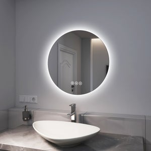 EMKE Miroir lumineux salle de bain rond diamètre 60cm, Miroir LED rétro-éclairage avec Interrupteur Tactile, Anti-buée, Blanche Froide/Neutre/Chaude
