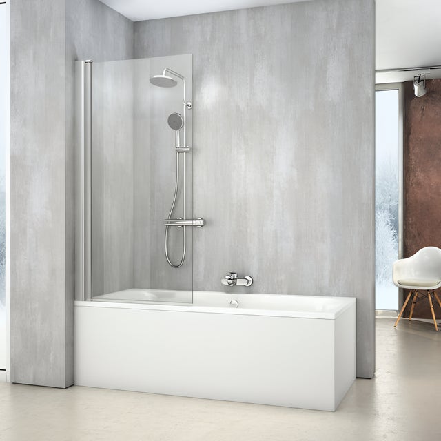 Pare bain largeur 70cm hauteur 150 cm profilé argent poli verre clair clean