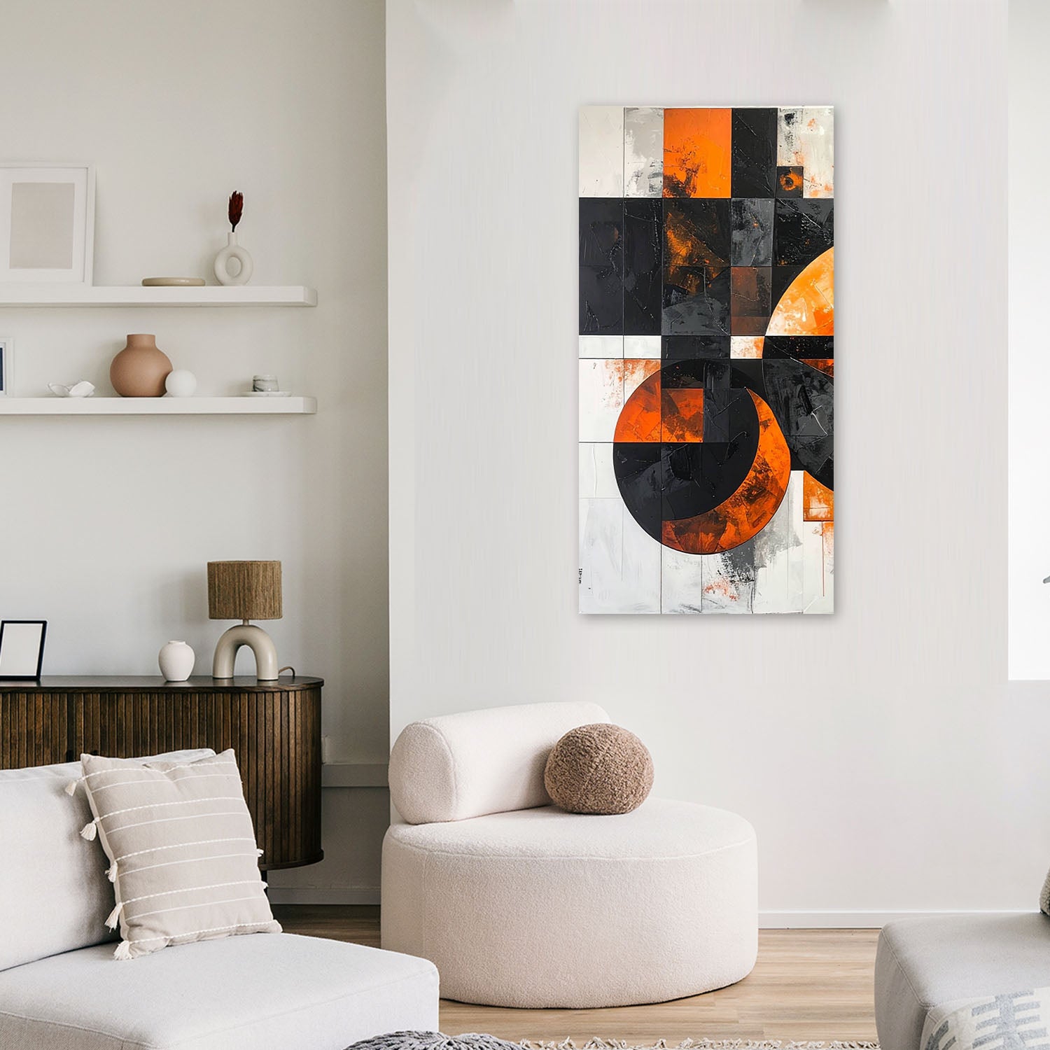 Obraz do salonu pokoju biura, Abstrakcja geometryczna czarno pomarańczowy 60x120 - 2