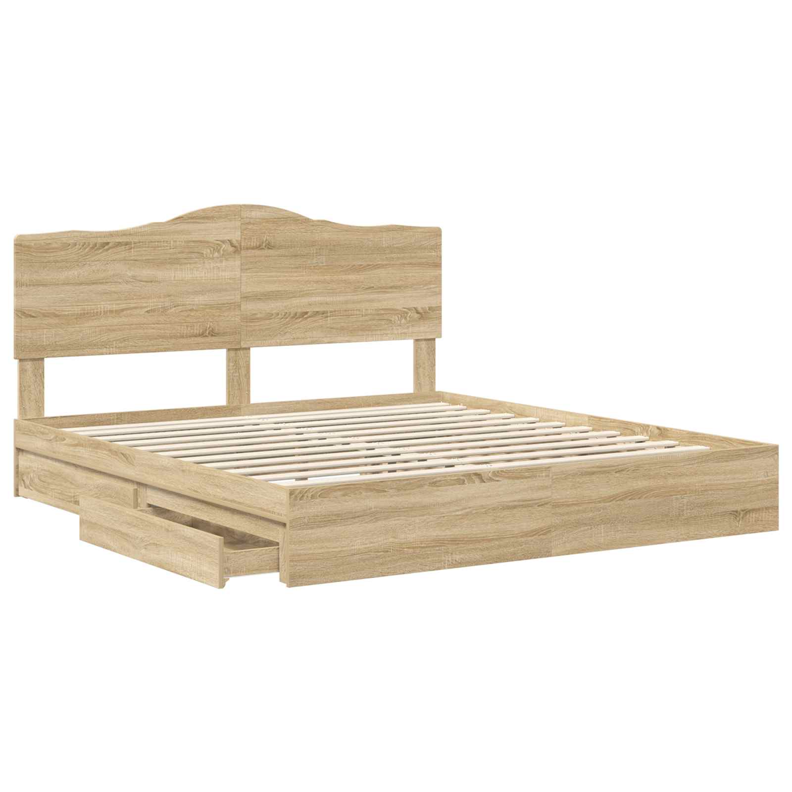 Lit avec rangement, panneau de bois, chêne, pour la chambre, 180 × 200 cm - 5