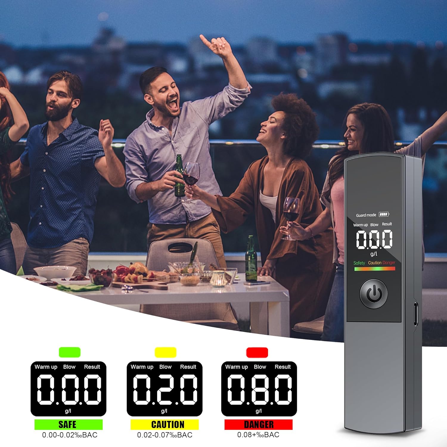 Éthylotest Rechargeable USB Portable - Éthylomètre Numérique Professionnel à Écran LCD, Précis & Facile à Utiliser pour Maison - 4