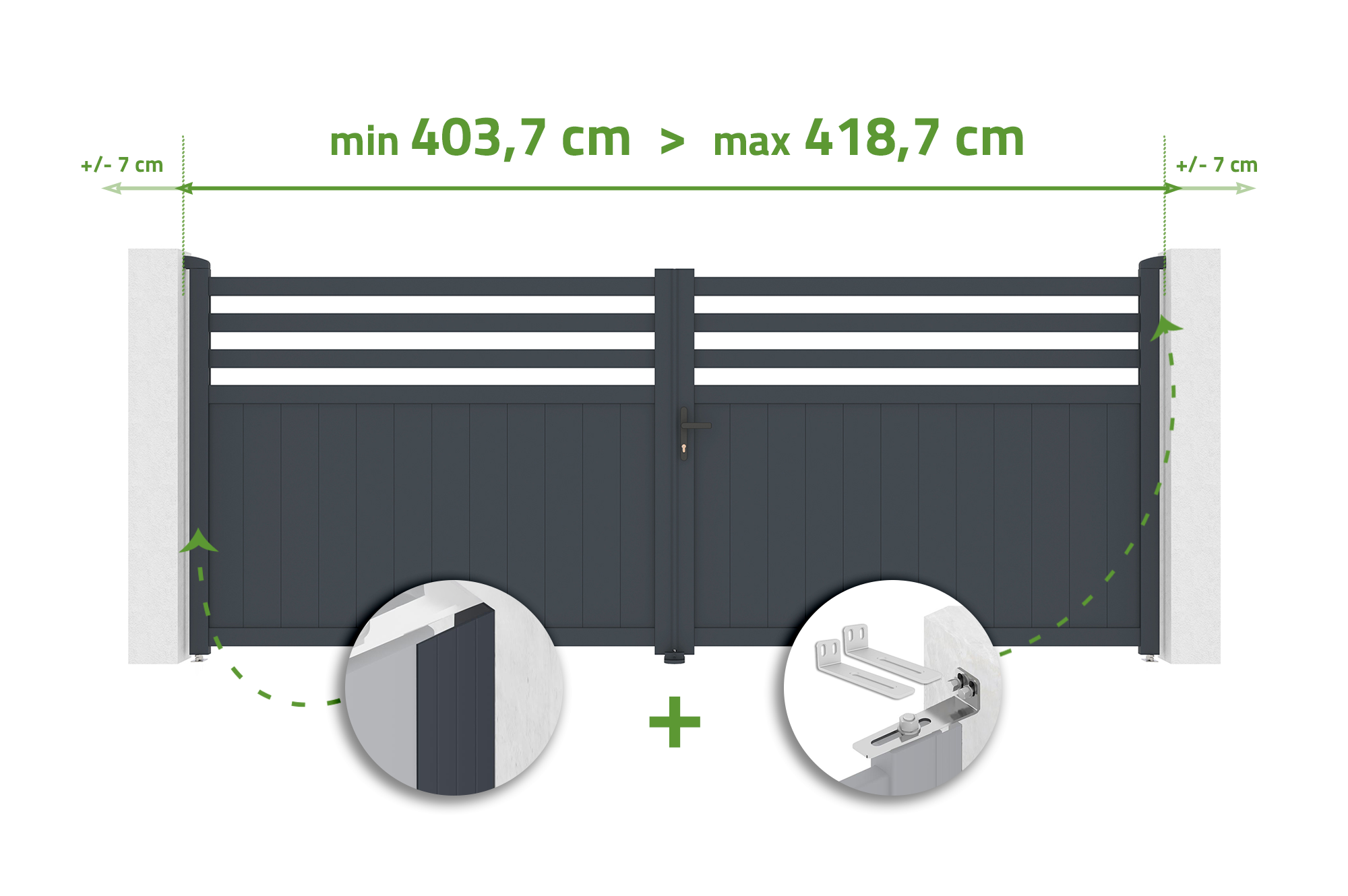 Brama skrzydłowa regulowana szerokość 4m NEVIS H.160cm szara aluminiowa