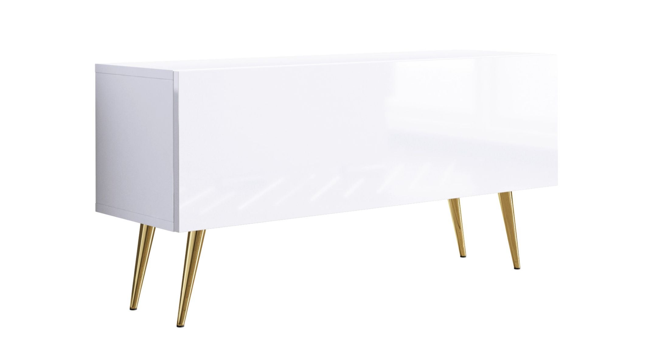 Szafka RTV : Biały Matowy / Biały Połysk, złote nogi, 100 x 32 x 52 cm