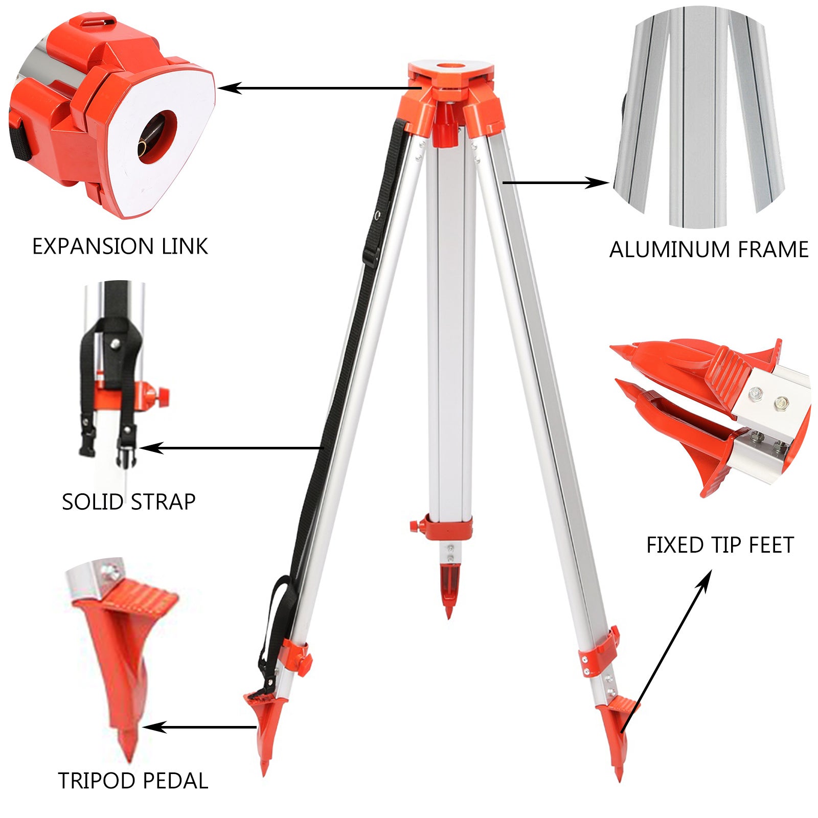Kit de Trépied et Mire VEVOR pour Niveau Laser Rotatif, Fermé Léger Universel Trépied 165 cm + 5 m Règle Télescopique, pour Laser Ligne Arpentage - 2