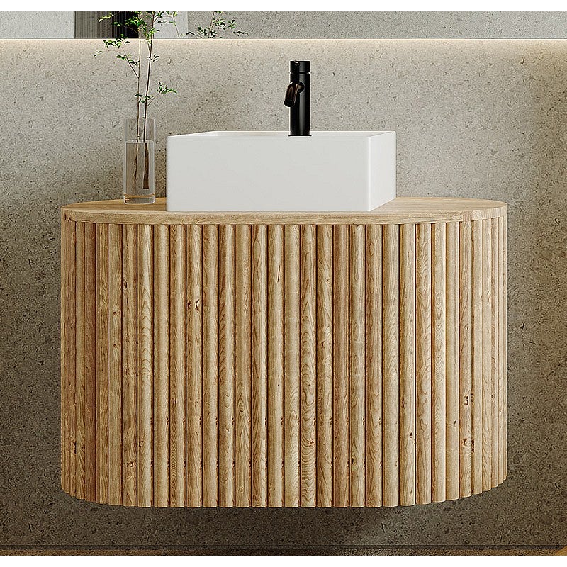 Szafka łazienkowa wisząca z drewna tekowego z kwadratową umywalką - 90 cm - TOWARI