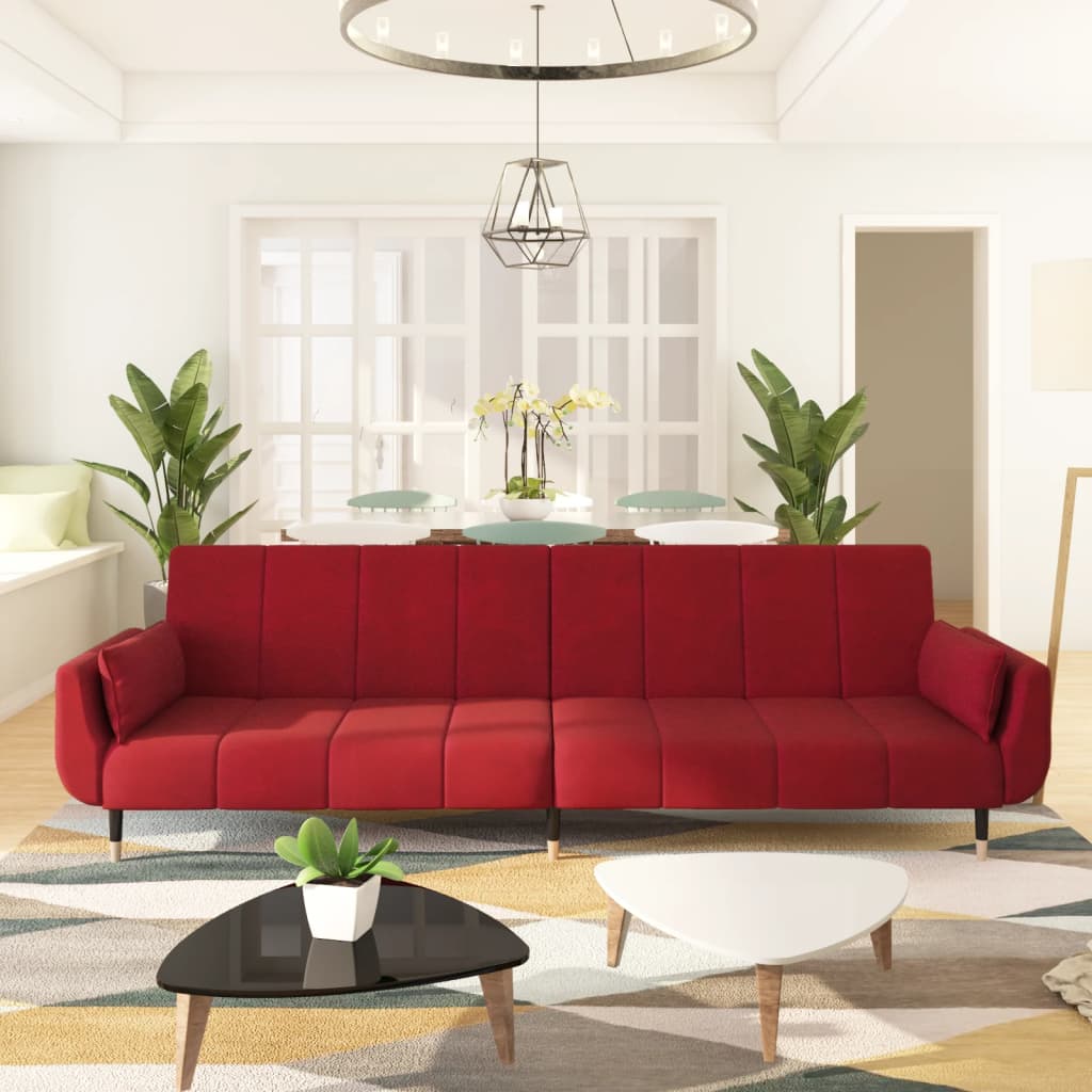 Chaise Longue In Velluto Rosso Vino Con Cuscino - Divano Letto Imbottito, Struttura In Legno, Dimensioni 141x55,5x66,5 Cm