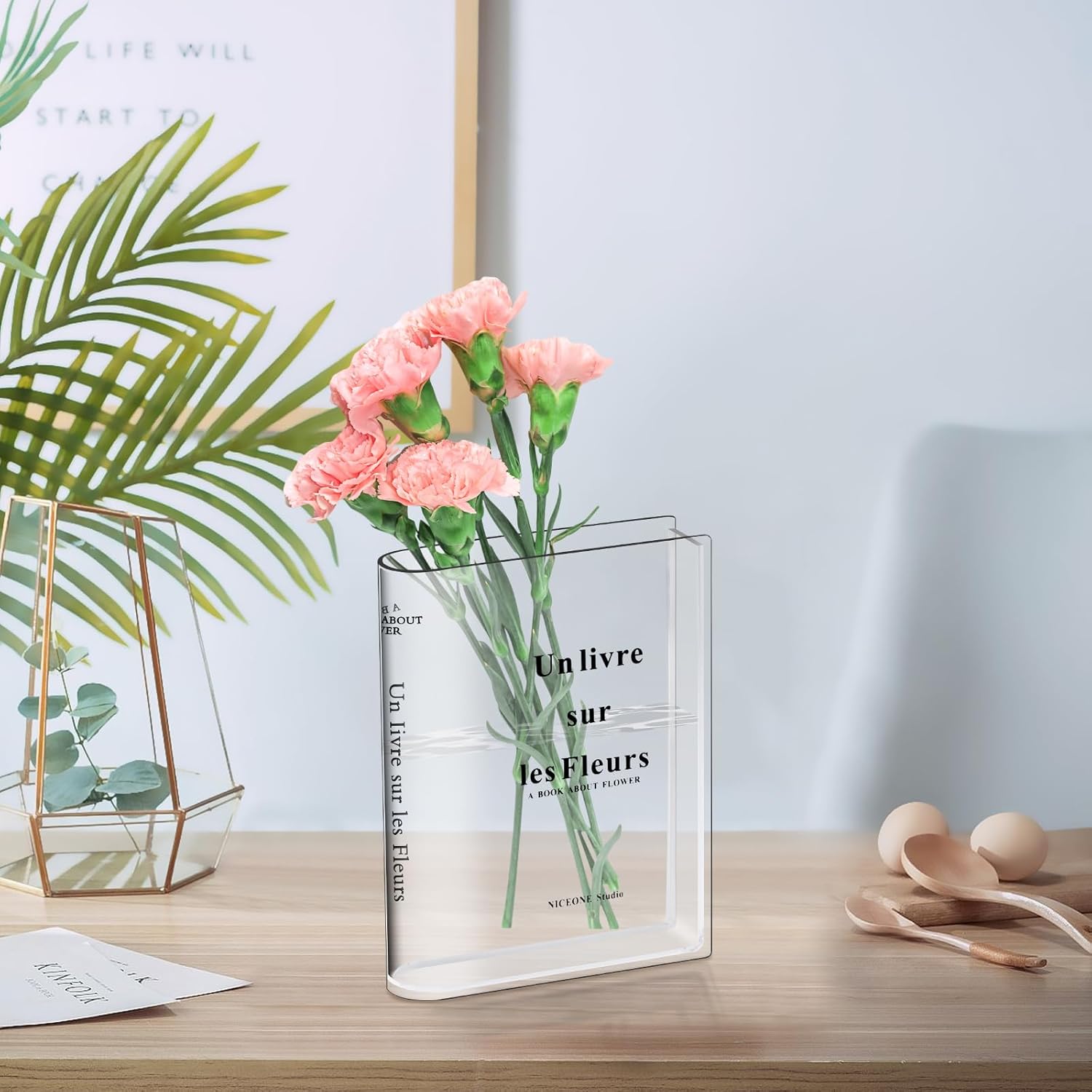 Vase Livre Acrylique Transparent, Vase en Forme de Livres, Vases Tulipes de Livre pour Fleurs, Décoration de Table de Chambre à Coucher - 4