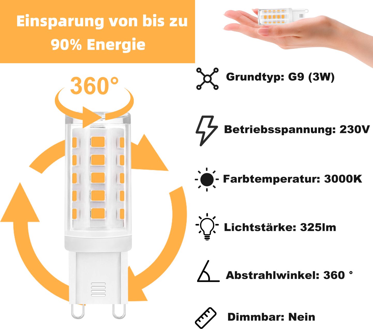 NETTLIFE Opakowanie 10 żarówek LED G9 3W ciepła biała zamiennik dla trzonka halogenowego 28W 30W 40W bez migotania, ekonomiczna - 2