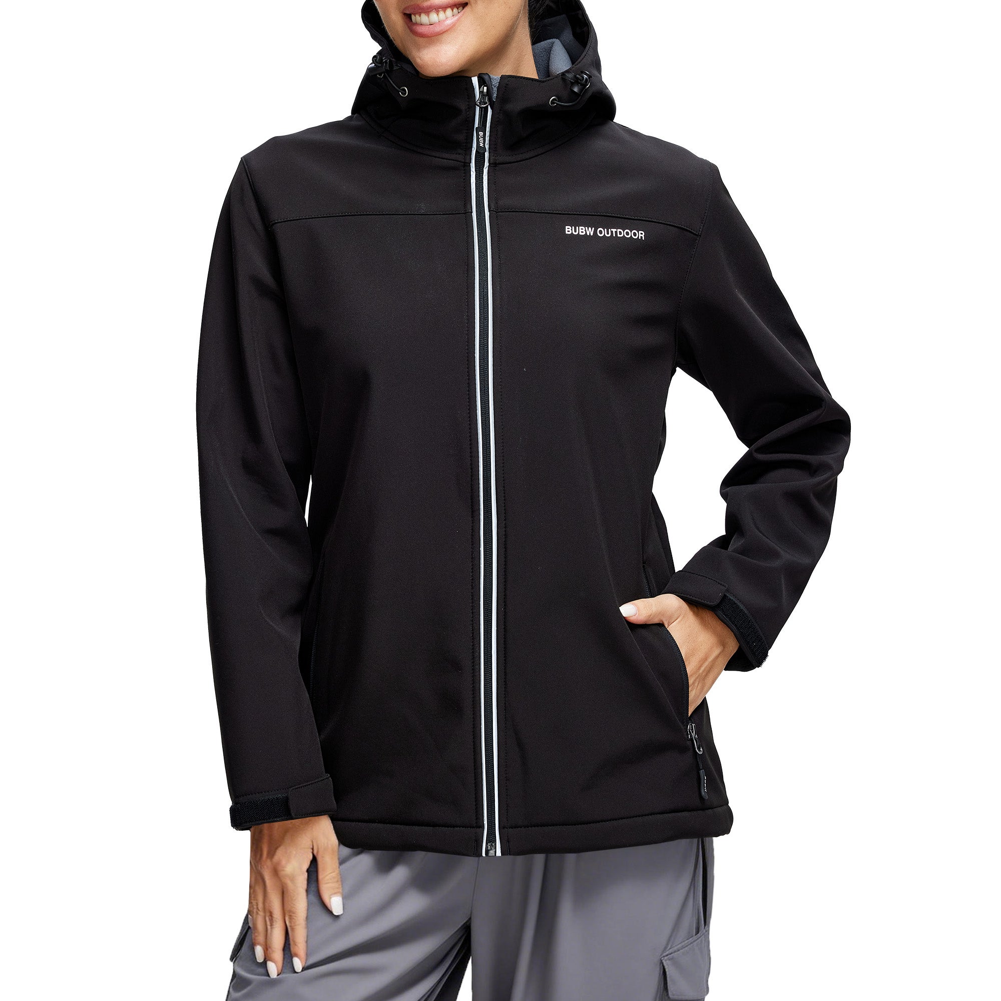 Veste de Travail à Capuche Taille M Blouson & Softshell Femme - Imperméable, Coupe-vent, Chaude et Respirante, avec Bandes Réfléchissantes - Noir - 3