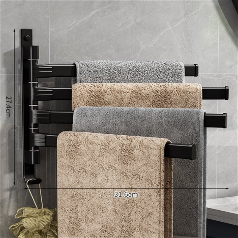Porte-serviettes mural rotatif sans perçage en aluminium noir, 4 barres robustes 31,6×27,4 cm, design durable et pratique - 6