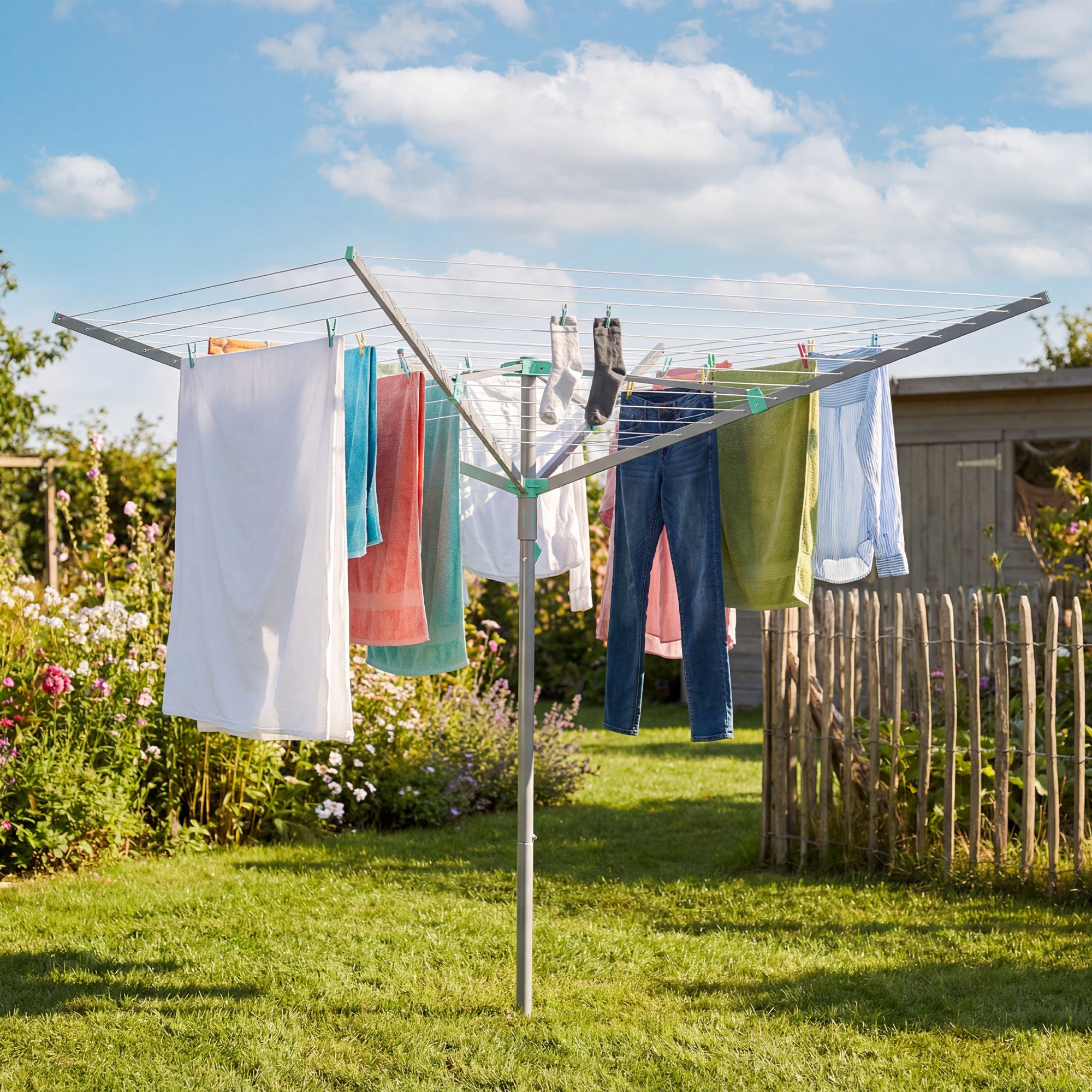 Étendoir Parapluie Pliable, avec Housse et Pinces, Jardin, Corde de Linge 50 m, Aargent - 3