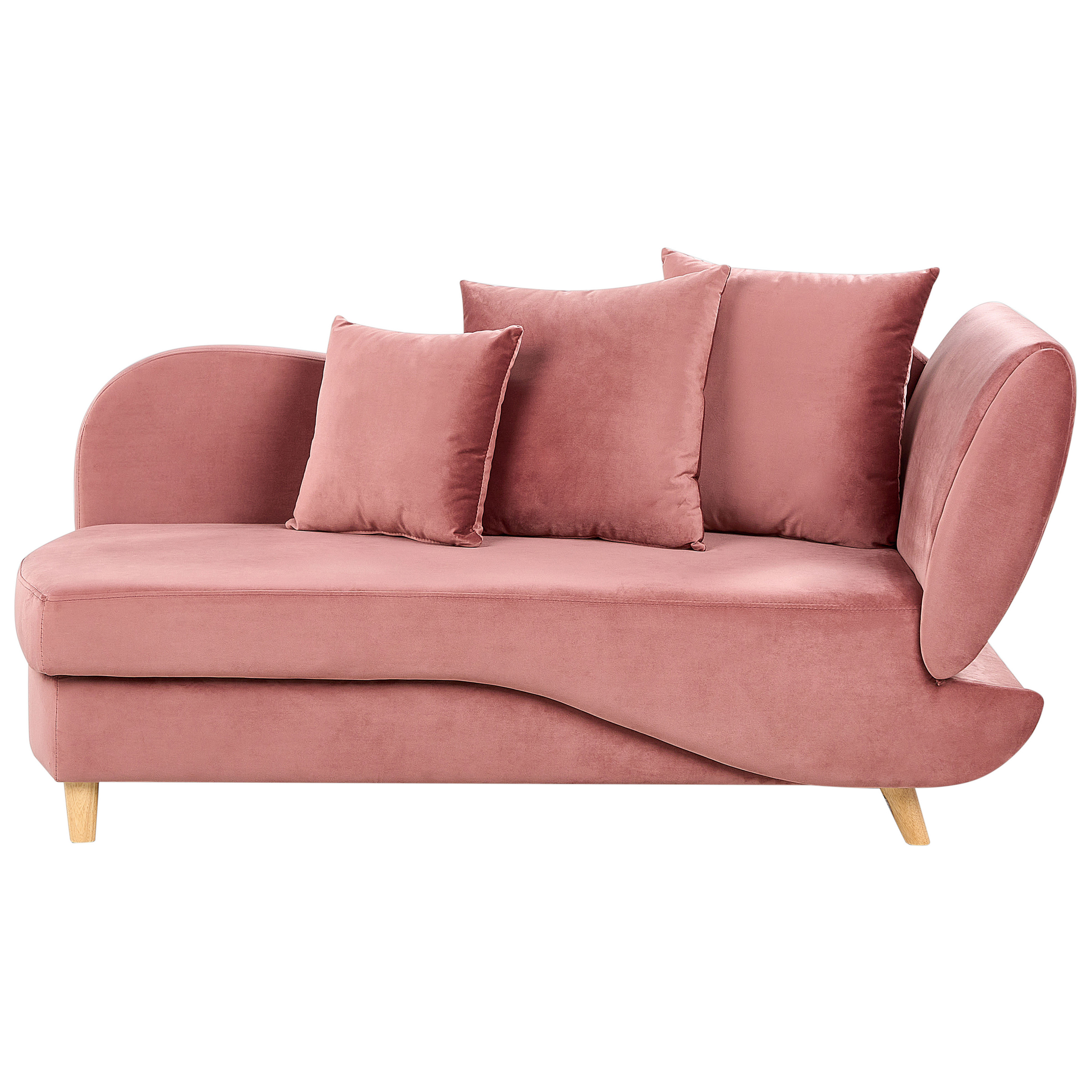 Beliani chaise longue de terciopelo rosa derecho con almacenaje meri ii
