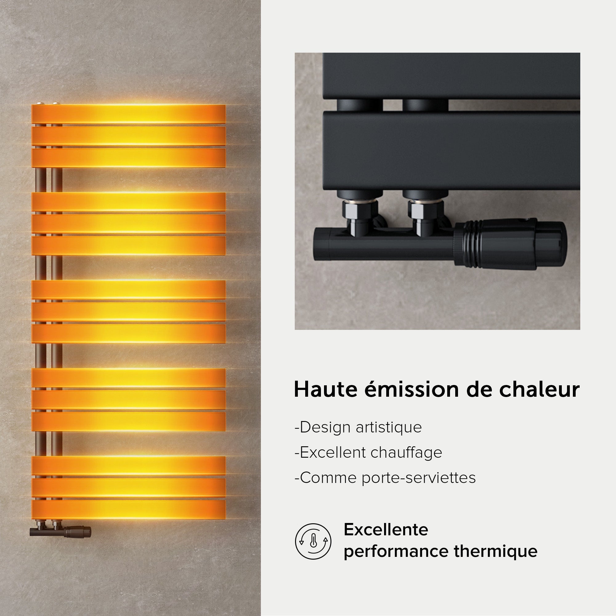 doporro Radiateur de Salle de Bain Sèche-Serviette 131x40cm Radiateur à Eau Chaude Gris Noir Sèche-Serviettes Design FN - 3