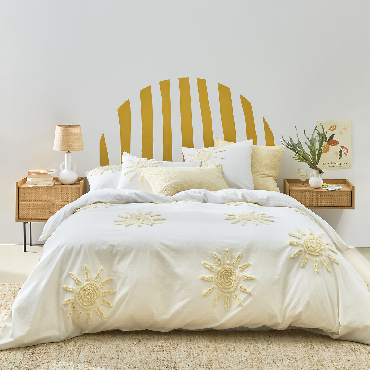 Housse de couette en coton tufté, Melenaos - Blanc/jaune - 240 x 220 cm - 8