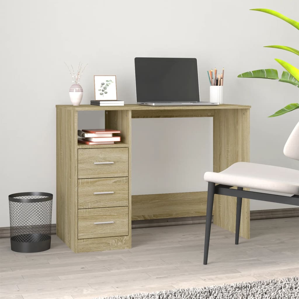 Bureau，Table de travail，Table d'étude avec tiroirs Chêne sonoma 102x50x76 cm Bois d'ingénierie CWV80098 - 2