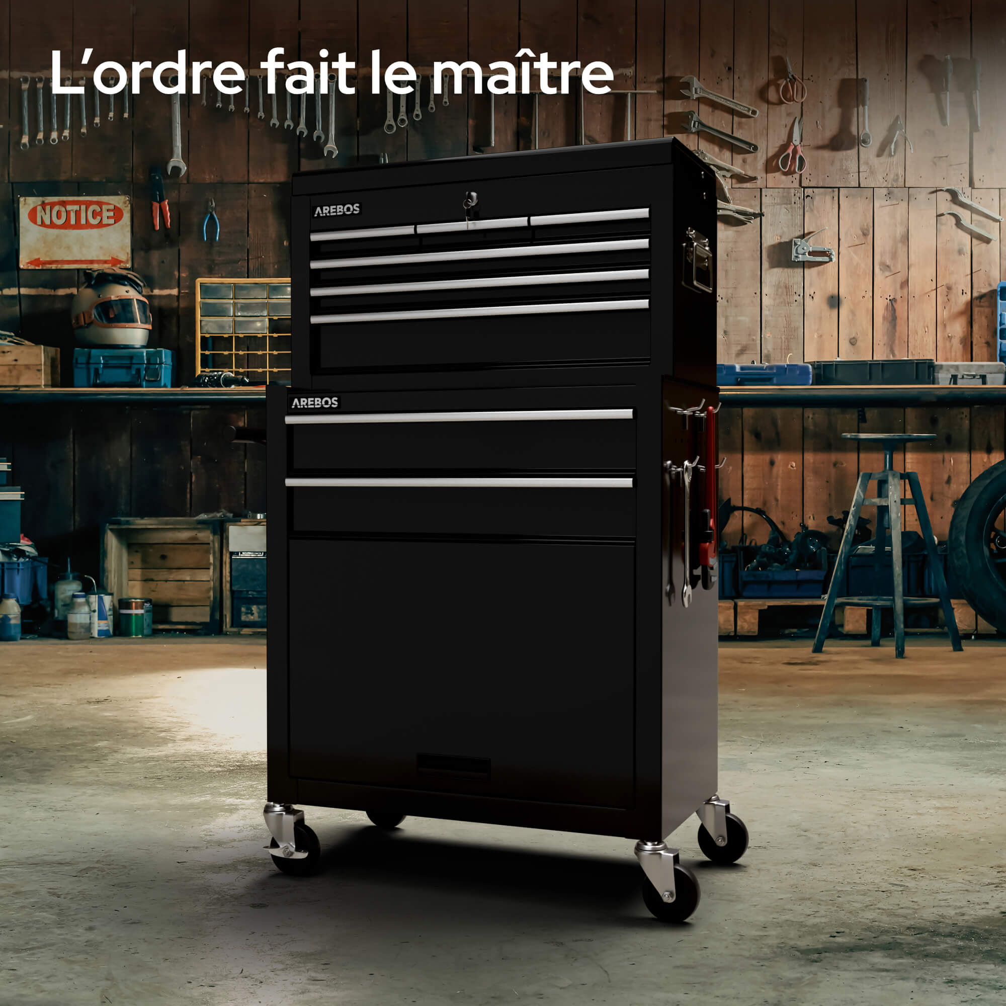 Servante d'atelier à 9 tiroirs Chariot Caisse à Outils Amovible Noir 71x 67 x 37 - 5