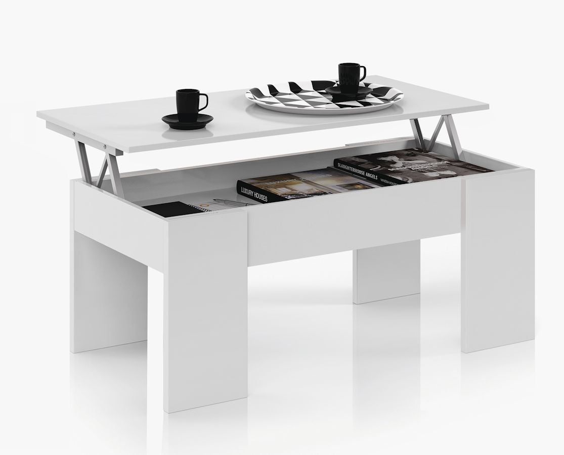 Table basse GOTHAM avec plateau relevable et rangement - Blanc - 2