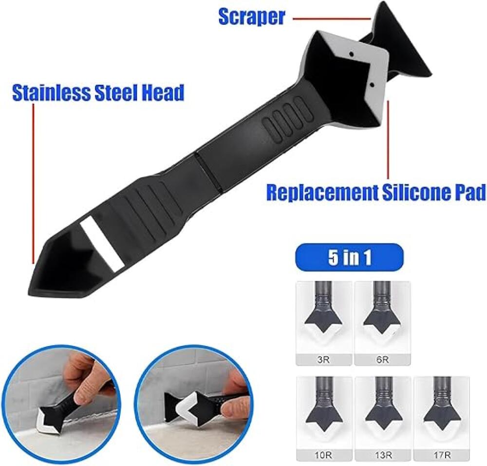 1 Pièce Outils de l'enlève joint (métal) grattoir, kit de Lisseur de joints Silicone grattoir à coulis avec 5 têtes de raclage, enlever joint silicone - 2