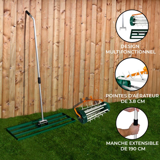 Arieggiatore Manuale Per Prato | Rullo Con Chiodi Senza Elettricità O Benzina - Larghezza 42 Cm, 27 Chiodi Da 3,5 Cm